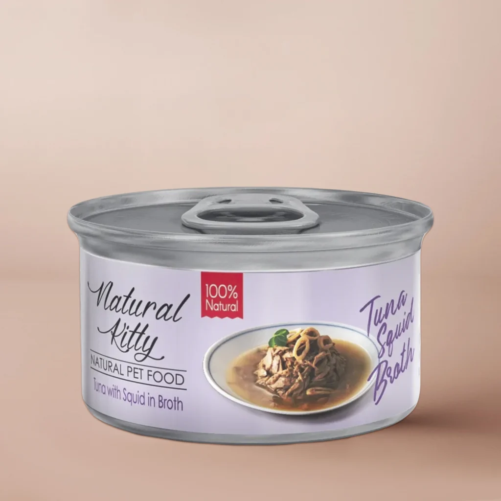 Mokra karma uzupełniająca dla kota Natural Kitty Tuńczyk z Kalmarami w puszce 80g