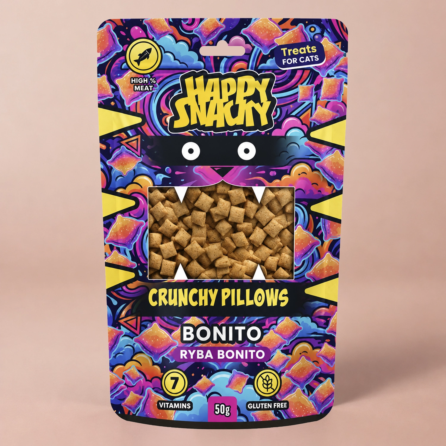 Happy Snacky Crunchy Pillows Bonito chrupiące przysmaki dla kota 50g