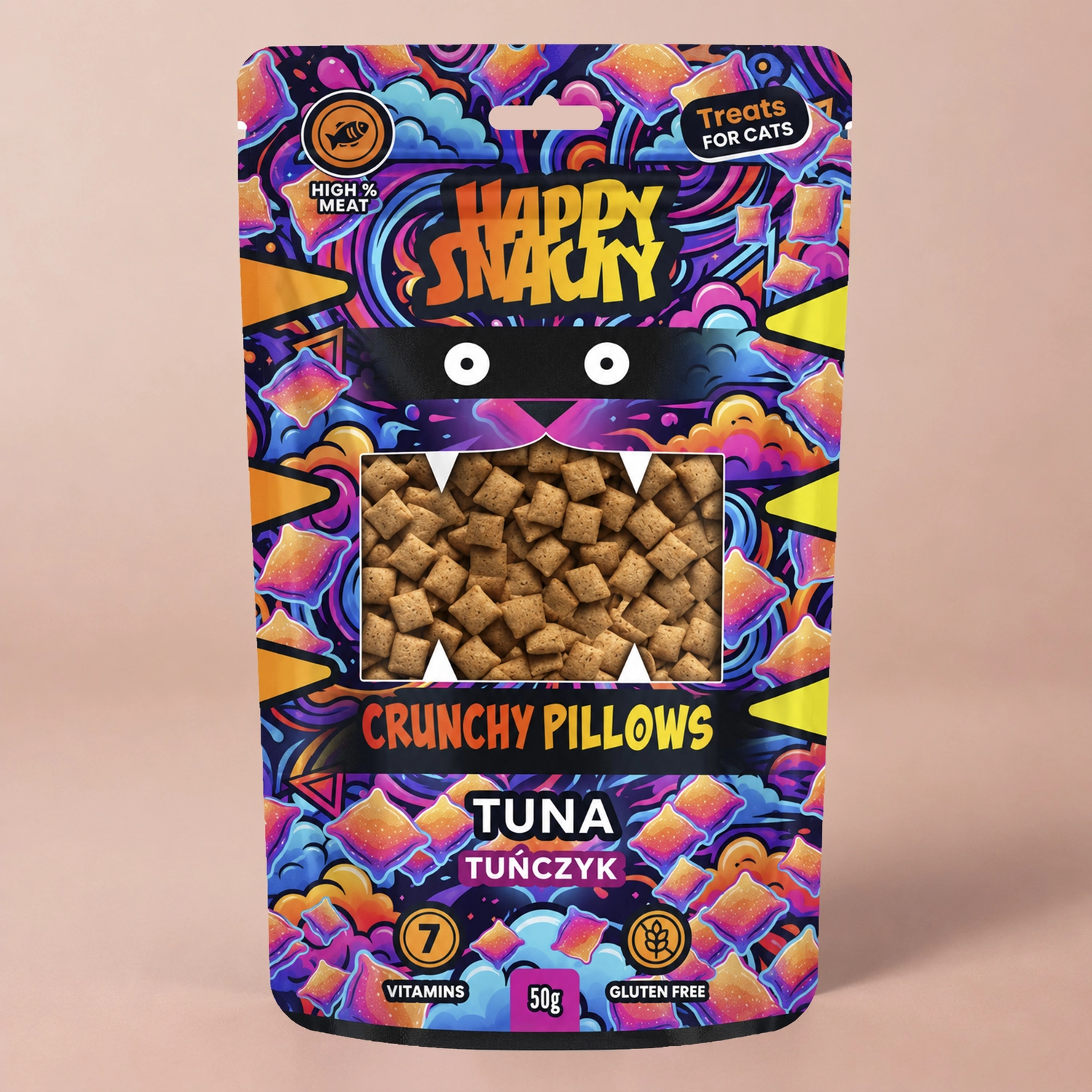 Happy Snacky Crunchy Pillows Tuńczyk chrupiące przysmaki dla kota 50g