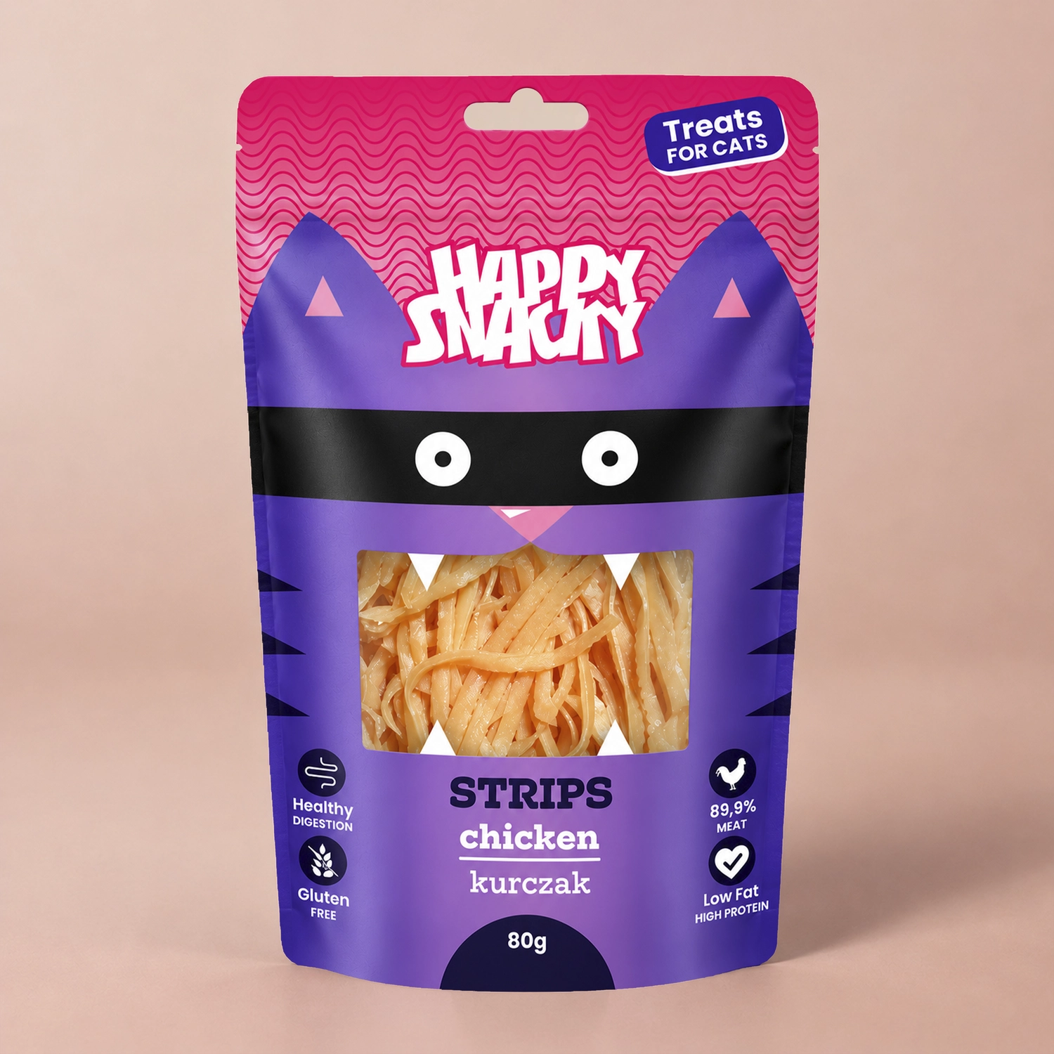 Happy Snacky Mini Paski z Kurczaka – Naturalny przysmak dla kota 80g Happy Snacky Mini paski z kurczaka naturalny przysmak dla kota 80g
