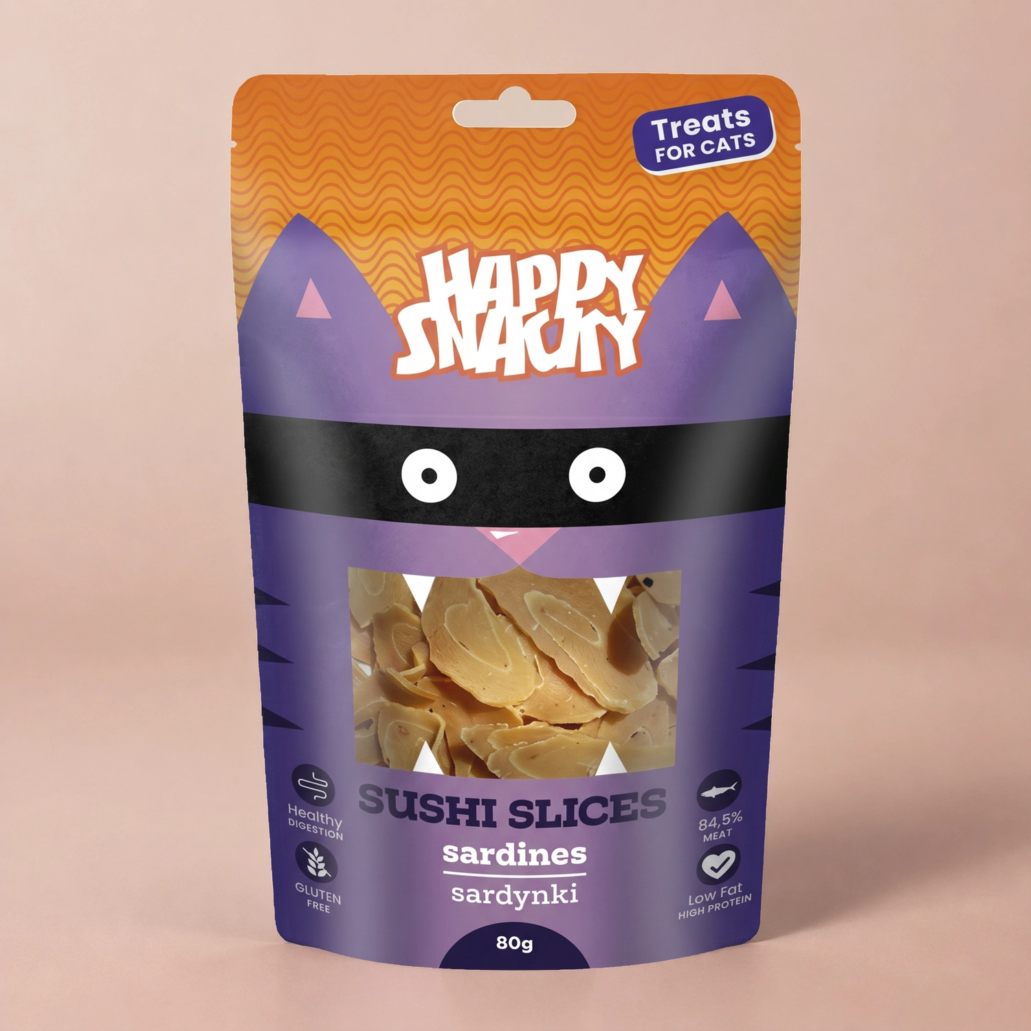Happy Snacky Plasterki Sushi z Sardynki – Naturalny przysmak dla kota 80g Happy Snacky Plasterki sushi z sardynki naturalny przysmak dla kota 80g