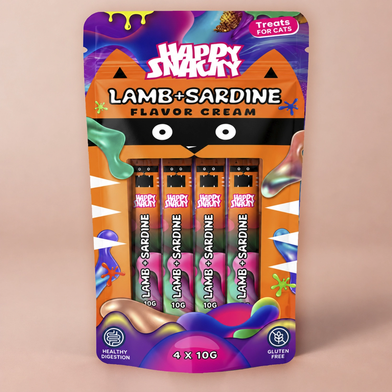 Happy Snacky Przysmak w Kremie Jagnięcina i Sardynka 4x10g Happy Snacky przysmak w kremie jagnięcina i sardynka dla kota 4x10g