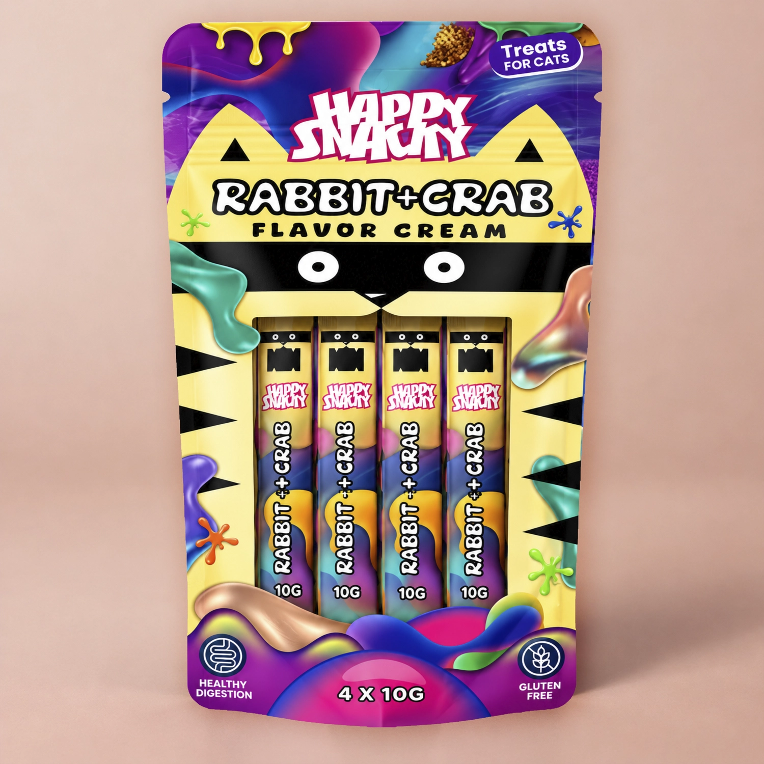 Happy Snacky Przysmak w Kremie Królik i Krab 4x10g Happy Snacky przysmak w kremie królik i krab dla kota 4x10g