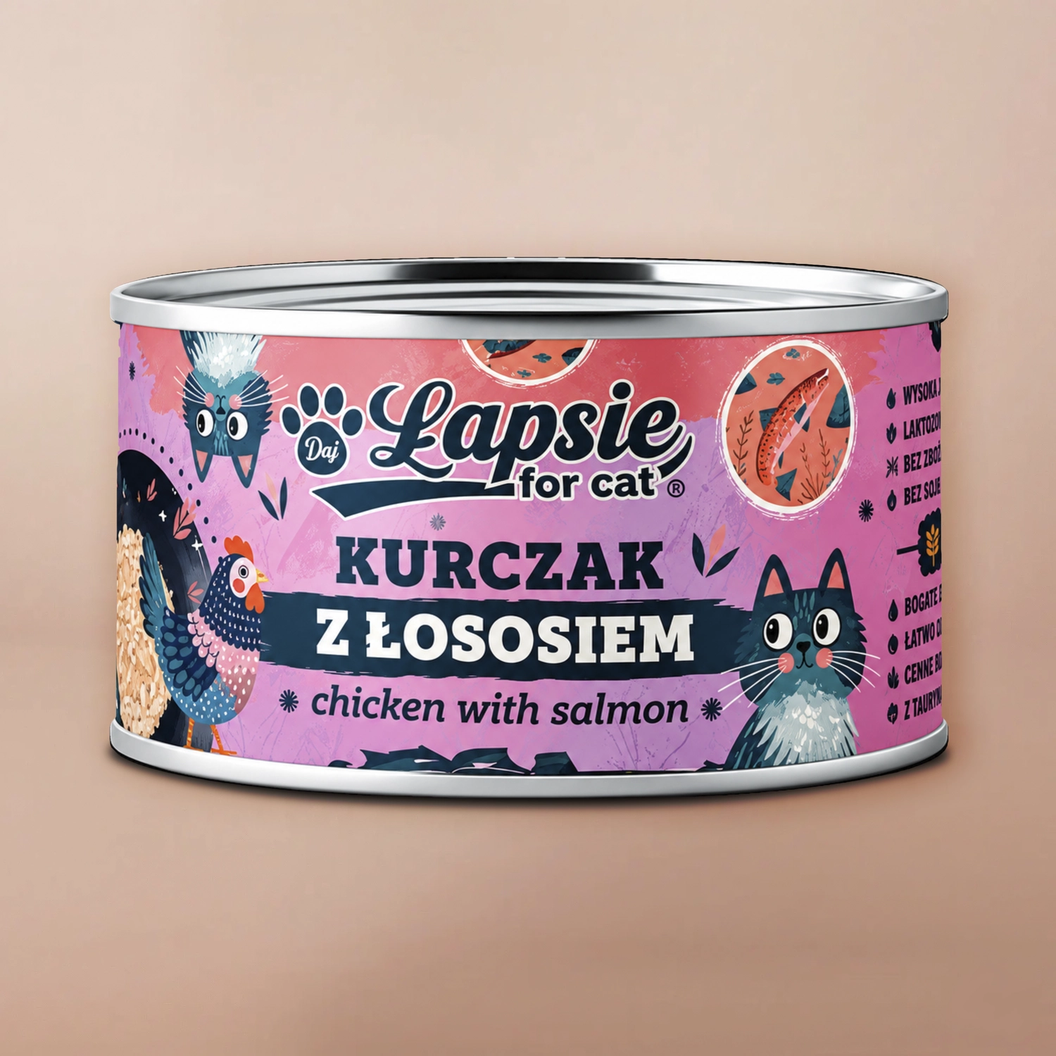 Łapsie filet z kurczaka w bulionie z łososiem mokra karma dla kota 80g