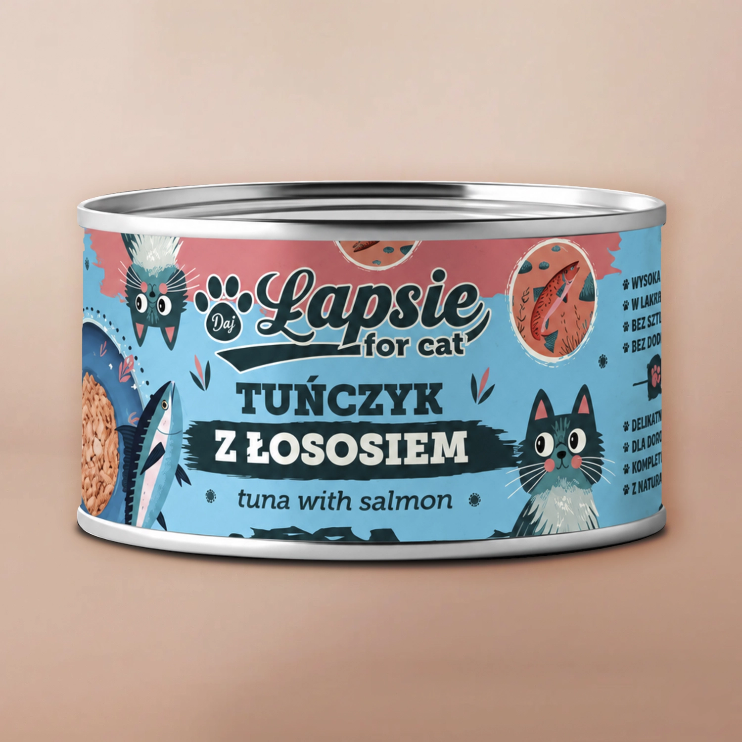 Łapsie filet z tuńczyka w bulionie z łososiem mokra karma dla kota 80g