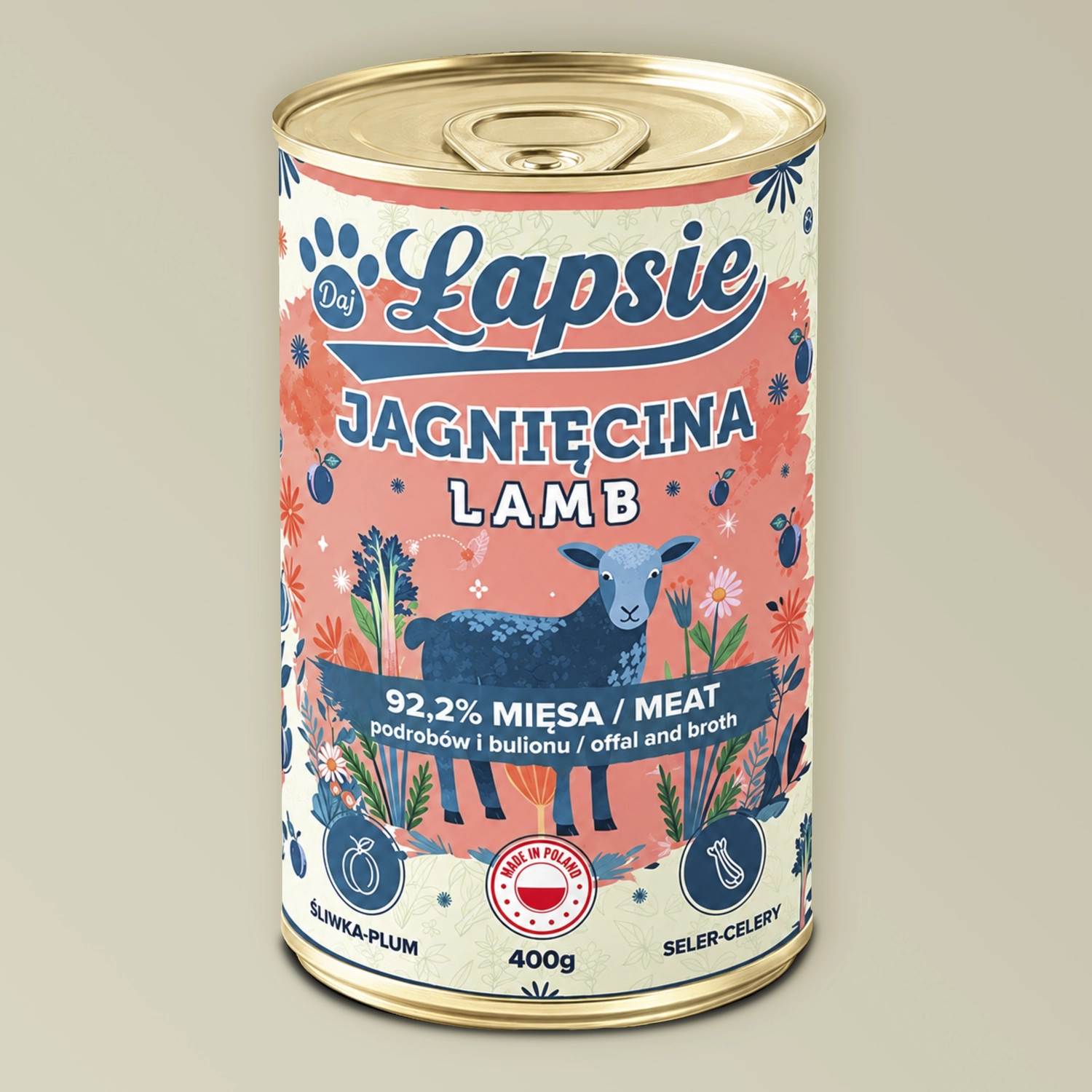 Łapsie Monobiałkowa z Jagnięciną – Pełnoporcjowa karma mokra dla psa 400g Łapsie monobiałkowa mokra karma z jagnięciną dla psa 400g