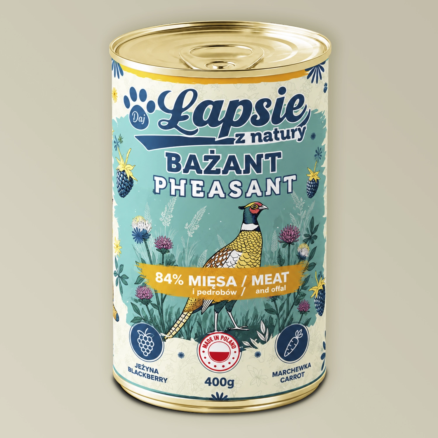 Łapsie z natury Bażant z Jeżyną – Mokra karma dla psa 400g Łapsie z natury mokra karma bażant z jeżyną dla psa 400g