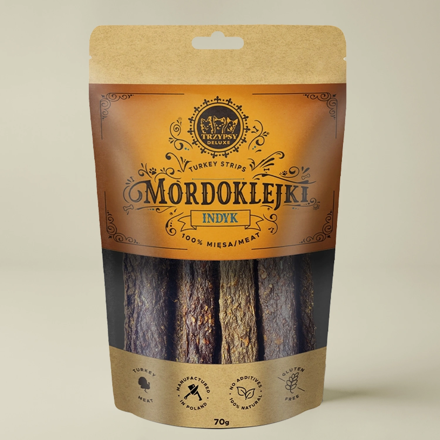 Trzypsy Deluxe Mordoklejki z Indyka – Naturalny gryzak dla psa 70g Trzypsy Deluxe Mordoklejki z indyka 100% mięsa naturalny gryzak dla psa 70g