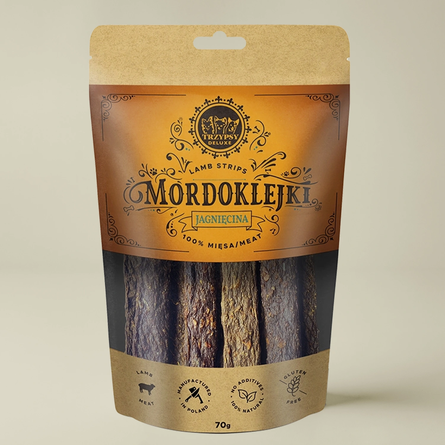 Trzypsy Deluxe Mordoklejki z jagnięciny 100% mięsa naturalny gryzak dla psa 70g