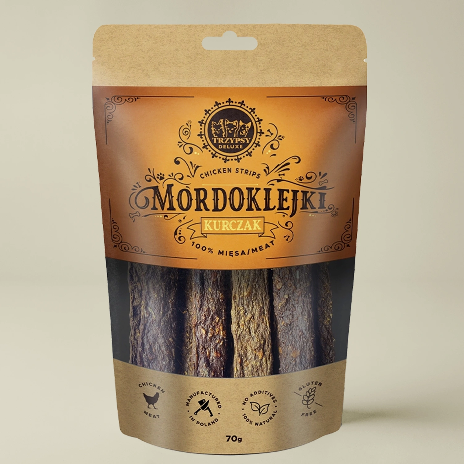 Trzypsy Deluxe Mordoklejki z kurczaka 100% mięsa naturalny gryzak dla psa 70g