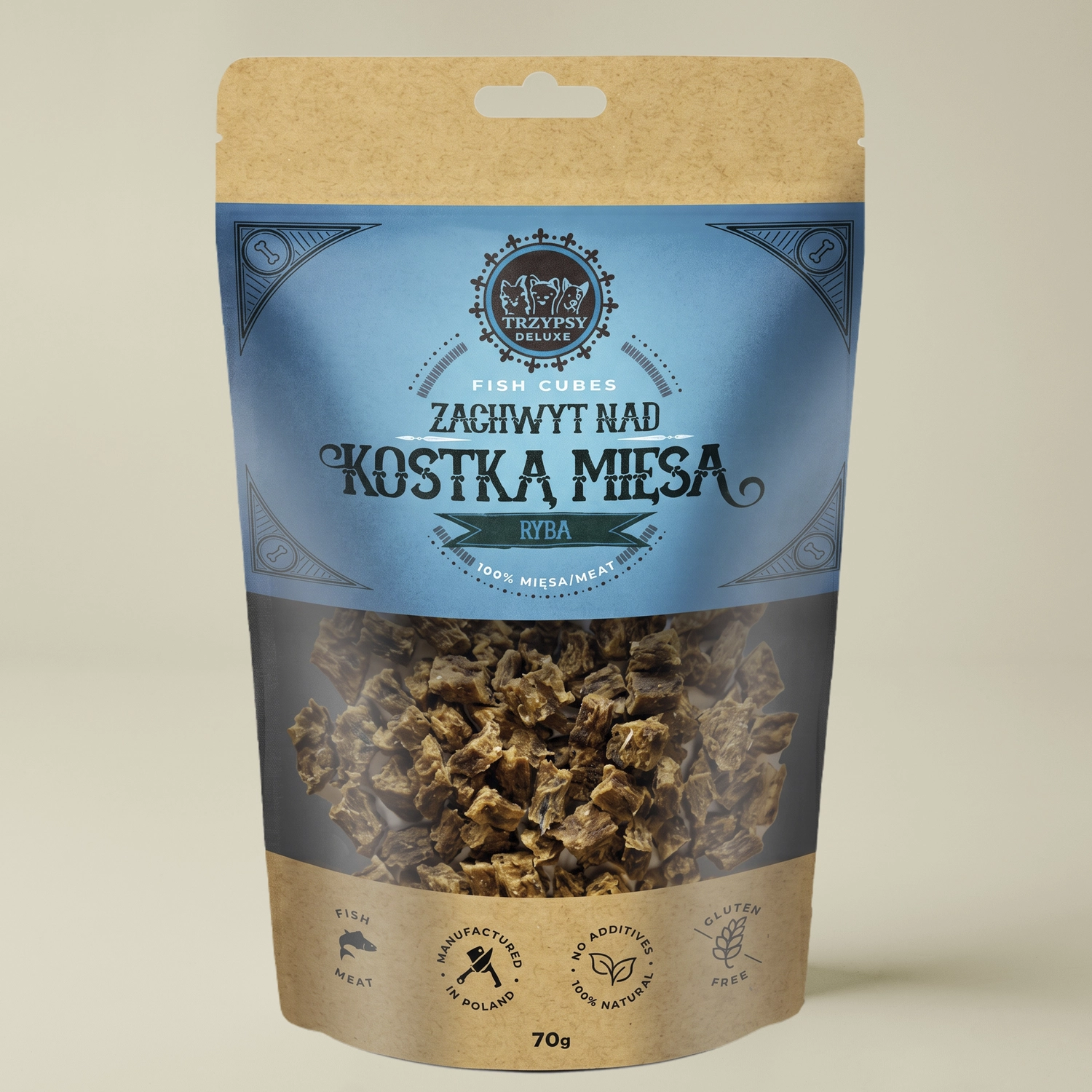 Trzypsy Deluxe zachwyt nad kostką mięsa z ryby 100% naturalne przysmaki treningowe dla psa 70g